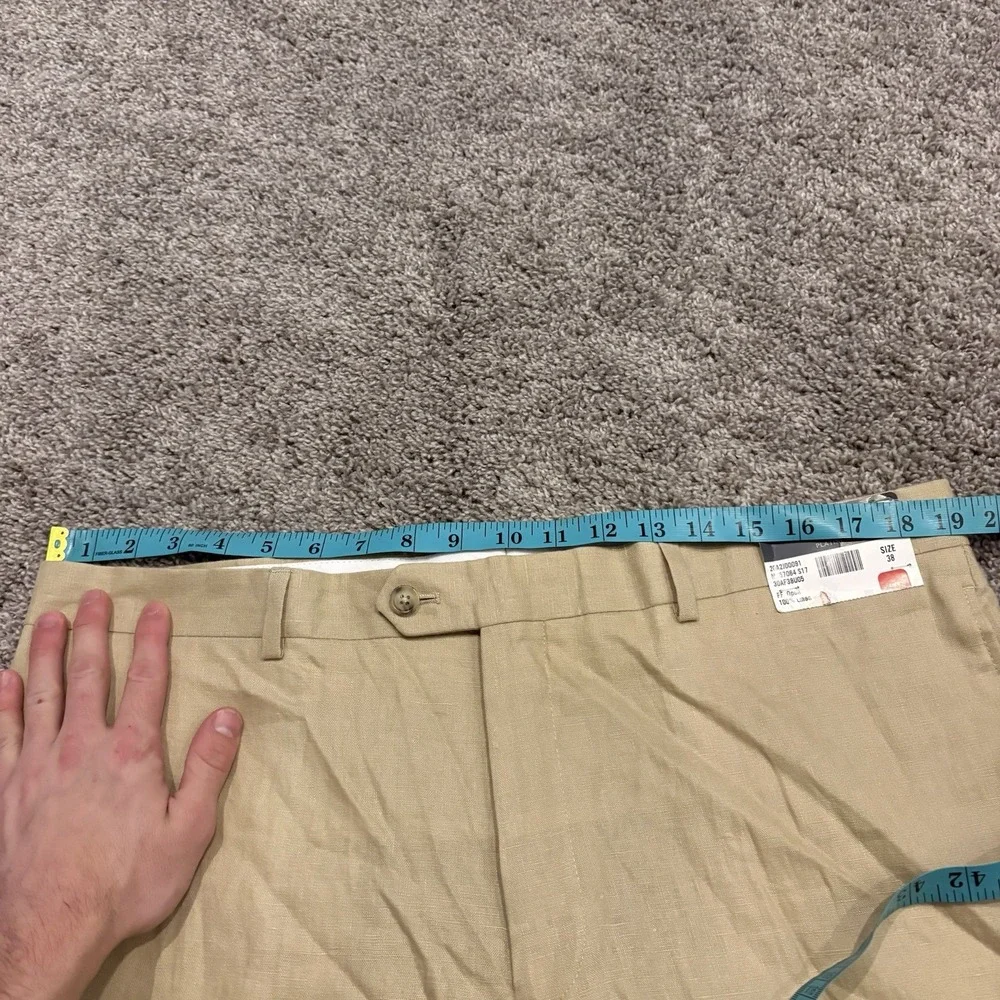 Pronto Uomo Platinum Pants Beige Flat Front 100% Linen 38 NEW UNCUT / UNHEMMED!